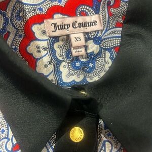 Juicy Couture Red and Blue Paisley Blouse with Black Collar